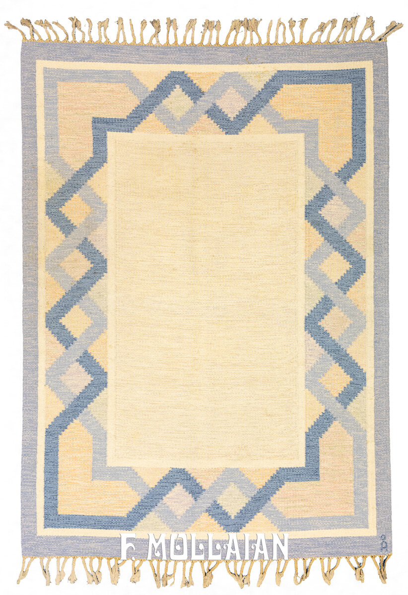 Scandinavian Rug Flat-weave Rug Beige/Blue Color n°:580082